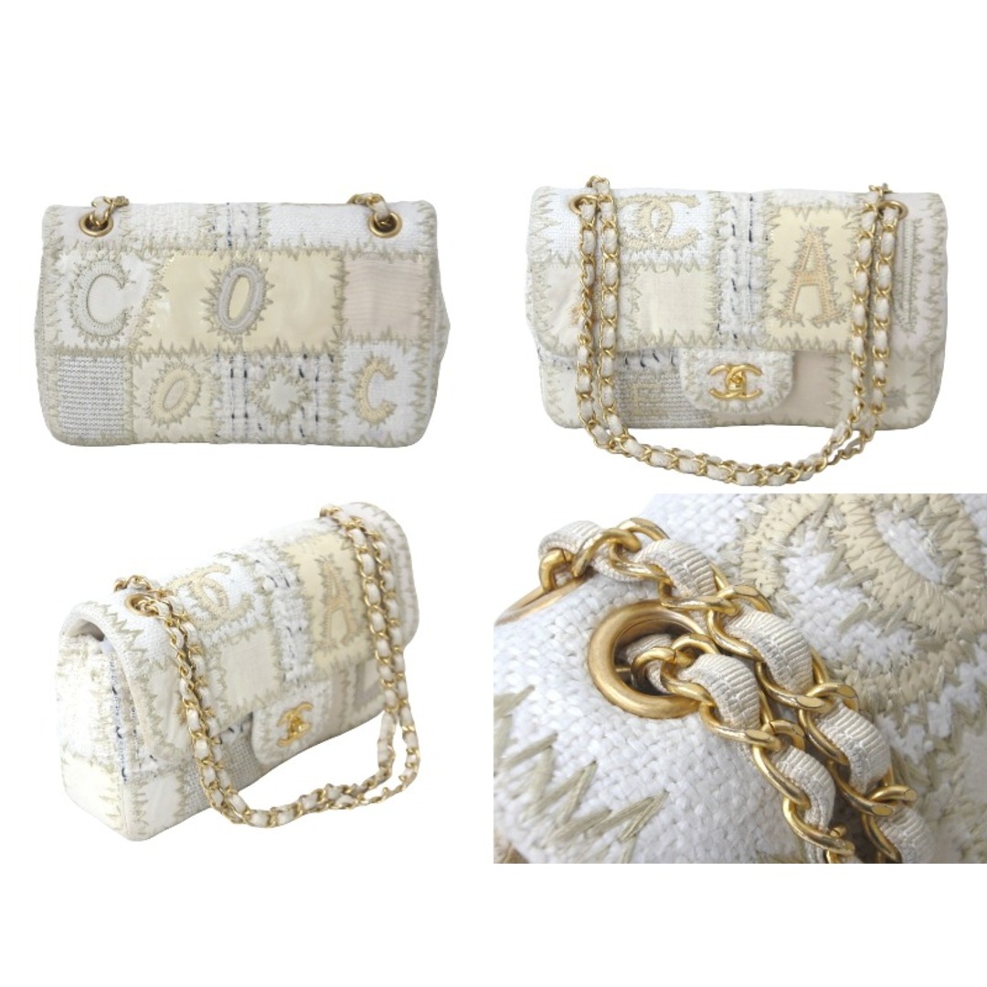 CHANEL(シャネル)のCHANEL シャネル ショルダーバッグ Wチェーン ショルダーバッグ パッチワーク ココマーク ホワイト ゴールド金具 美品 中古 58974 レディースのバッグ(ハンドバッグ)の商品写真