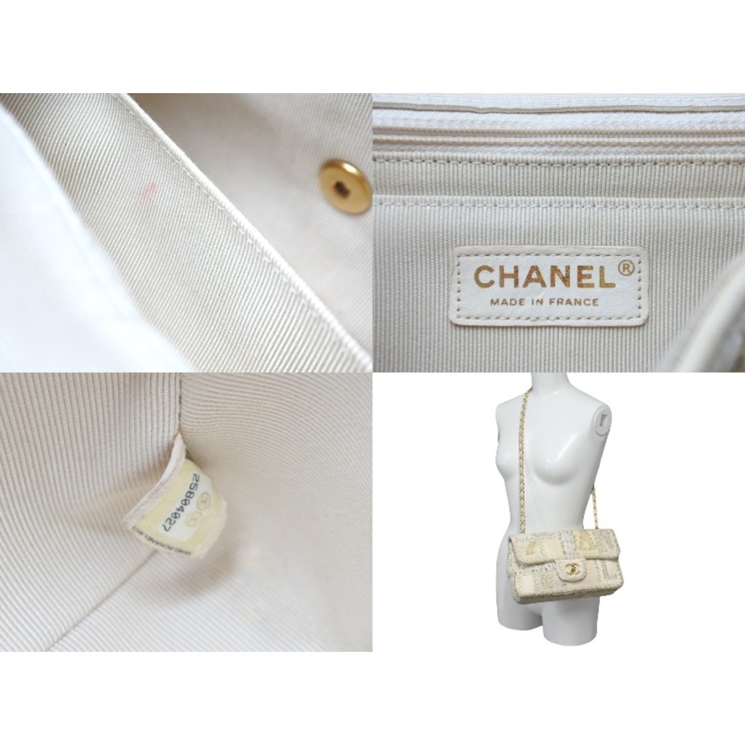 CHANEL(シャネル)のCHANEL シャネル ショルダーバッグ Wチェーン ショルダーバッグ パッチワーク ココマーク ホワイト ゴールド金具 美品 中古 58974 レディースのバッグ(ハンドバッグ)の商品写真