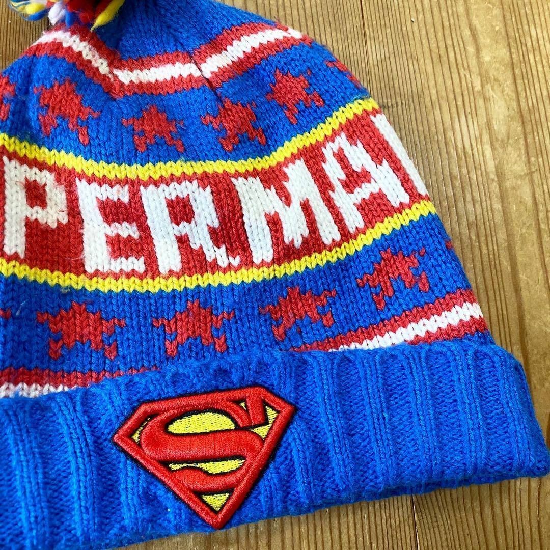 VINTAGE(ヴィンテージ)のSUPERMAN スーパーマン　ポンポン　ニット帽　古着　アメカジ メンズの帽子(ニット帽/ビーニー)の商品写真