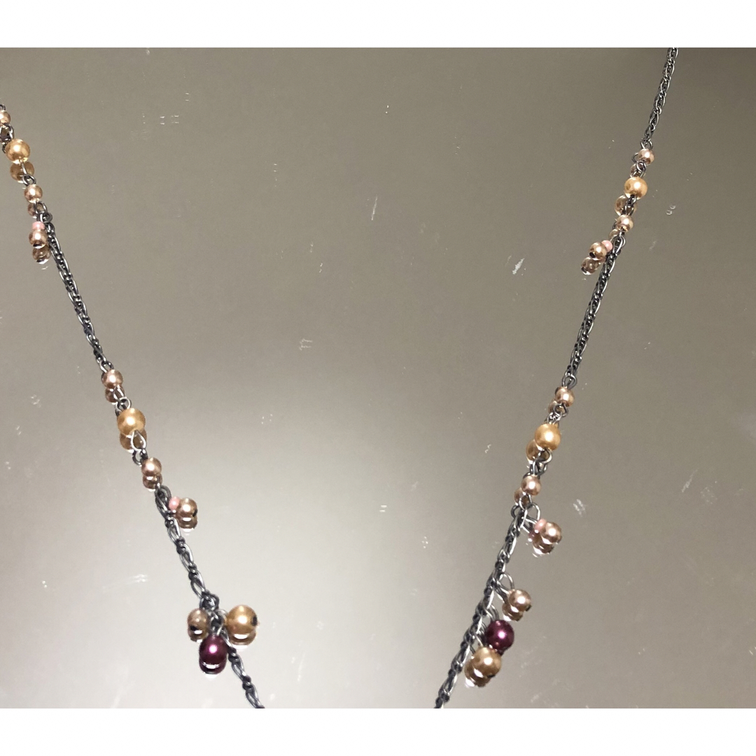 天然石ローズクォーツベルフラワーロングチェーンネックレス658 ハンドメイドのアクセサリー(ネックレス)の商品写真