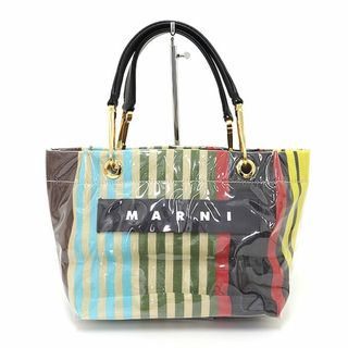 マルニ(Marni)のマルニ MARNI ストライプ グロッシー グリップ トートバッグ PVC/ナイロン/レザー マルチカラー【中古】(トートバッグ)