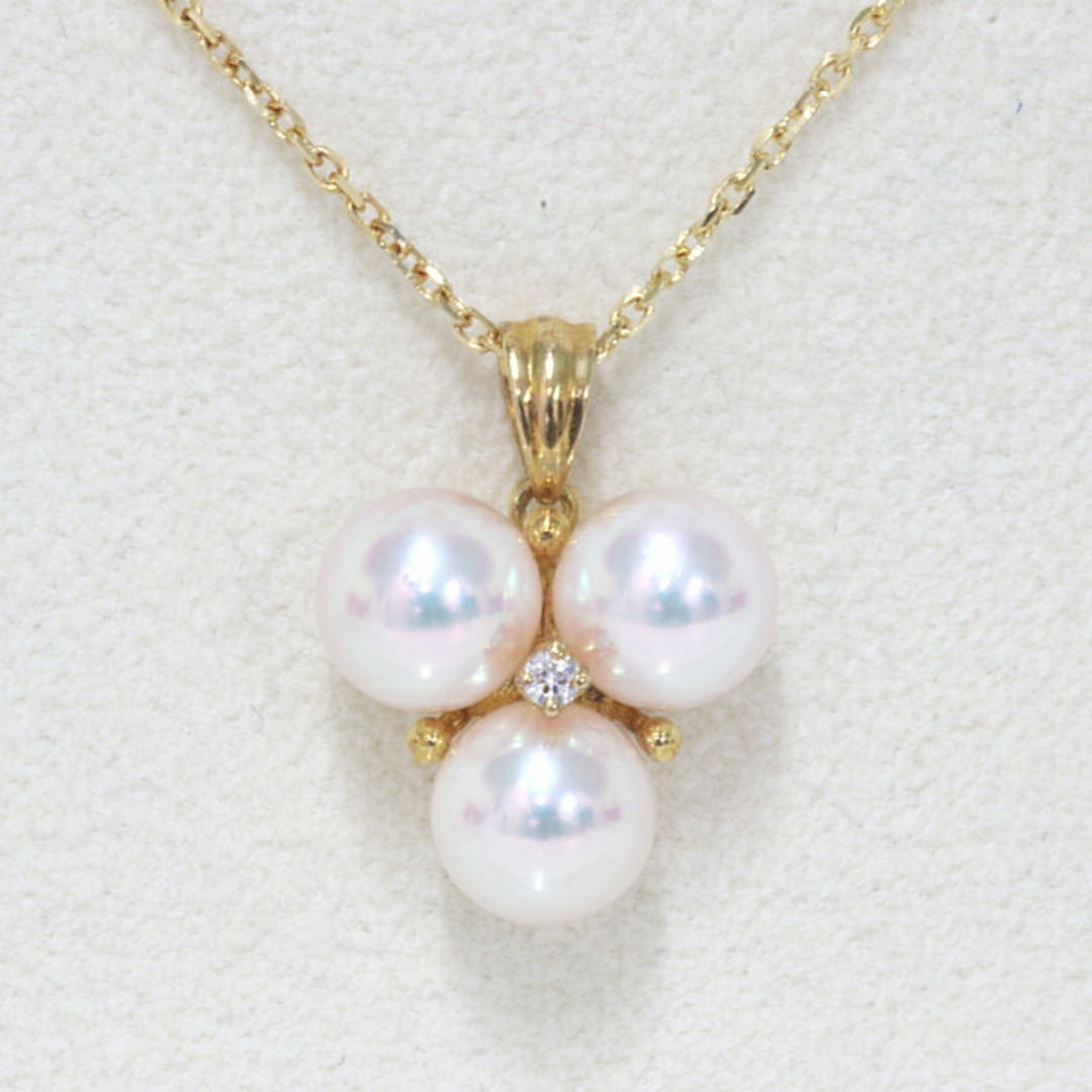 ミキモト MIKIMOTO K18YG パールネックレス ペンダント 3粒 真珠 ダイヤモンド イエローゴールド Aランク約37cmチャーム