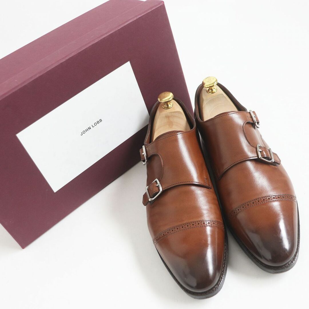 JOHN LOBB(ジョンロブ)の美品□JOHN LOBB/ジョンロブ PHILIP 2 7000ラスト ダブルバックル モンクストラップ パンチドキャップトゥ レザーシューズ 茶 8E 英国製 メンズの靴/シューズ(ドレス/ビジネス)の商品写真