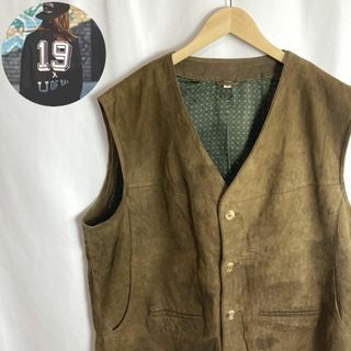 ヴィンテージ(VINTAGE)のヴィンテージ古着 チロリアンベスト スウェード 刺繍 ブラウン茶色２XL(ベスト)