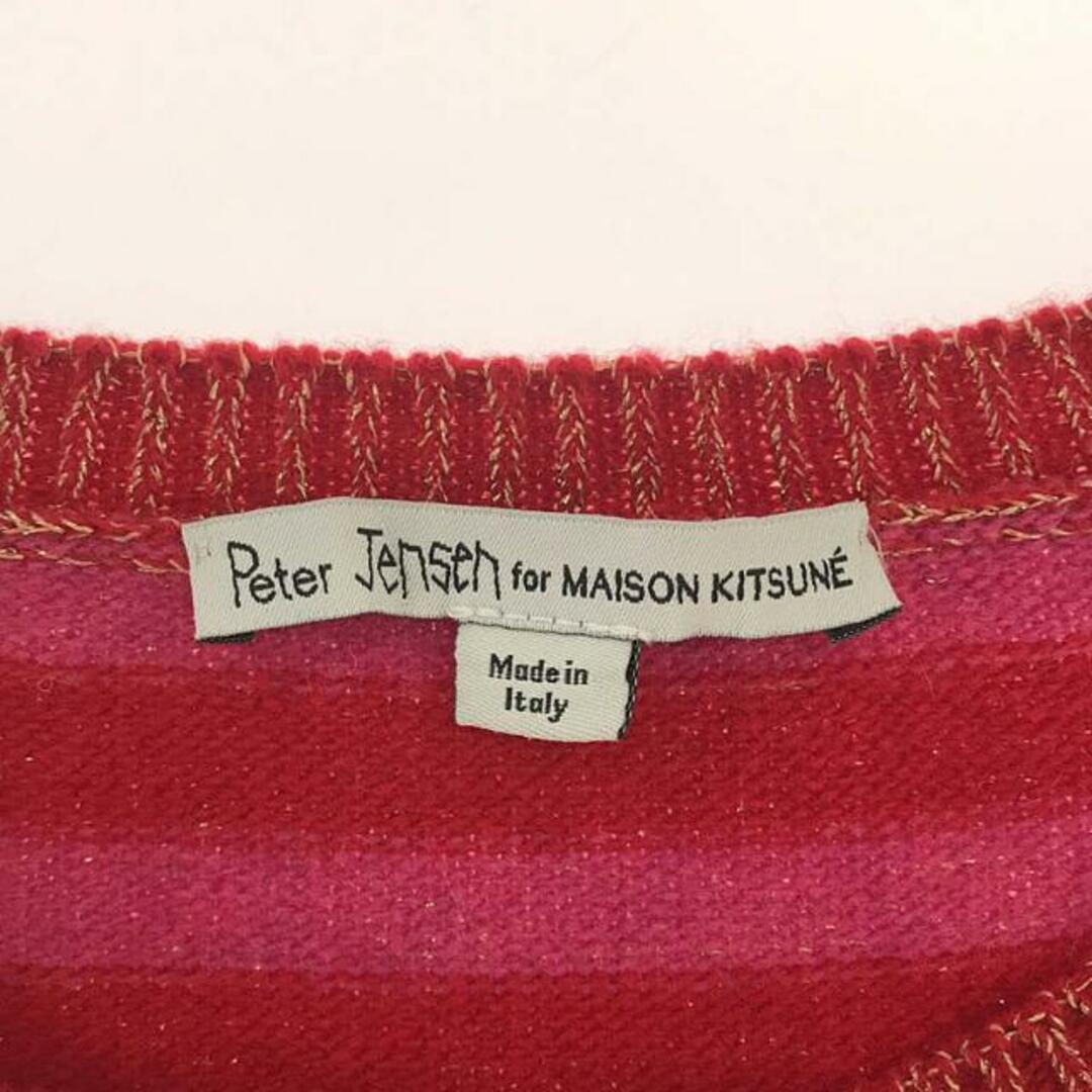 MAISON KITSUNE'(メゾンキツネ)のMAISON KITSUNE / メゾンキツネ | × Peter Jensen ラメ ボーダー ロゴワッペン クルーネックニット | S | レッド | メンズ メンズのトップス(ニット/セーター)の商品写真