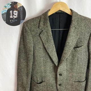 古着 CHESTER BARRIE ヘリンボーン ツイードジャケット白黒 A４S(テーラードジャケット)