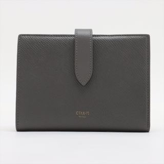 セリーヌ(celine)の美品 セリーヌ ストラップ ウォレット レザー 二つ折り 財布 本革 グレー メンズ レディース MMM J29-10(折り財布)