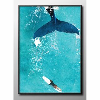 14025■A3アートポスター『クジラ　鯨　サーフィン』絵画 イラスト マット(その他)
