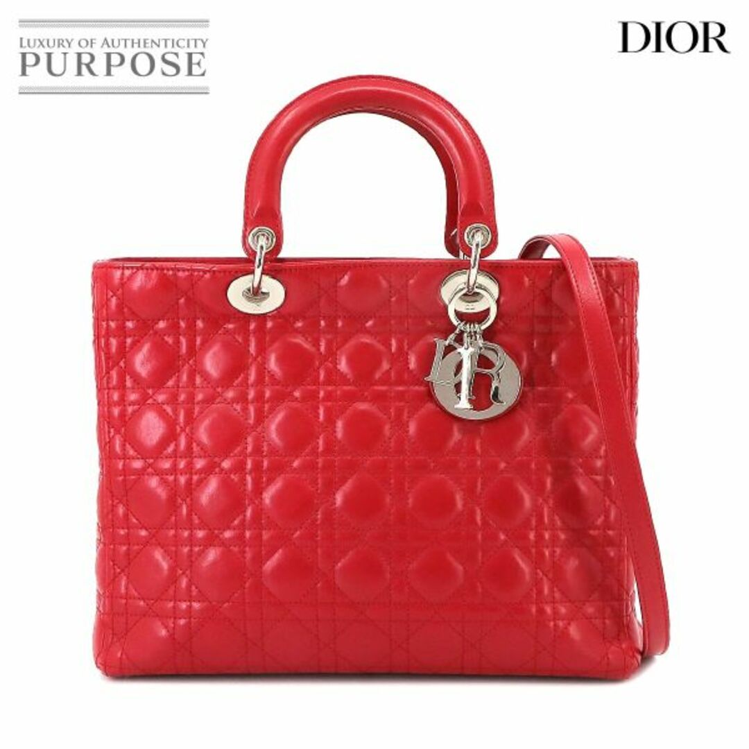 カラー本体クリスチャン ディオール Christian Dior レディディオール ラージ 2way ハンド ショルダー バッグ レザー レッド VLP 90220614