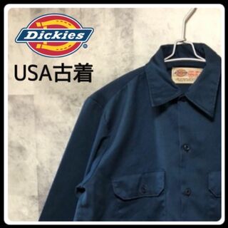 ディッキーズ(Dickies)のUS/EU輸入海外古着　Dickies  ワークシャツ　ネイビー　S相当(シャツ)