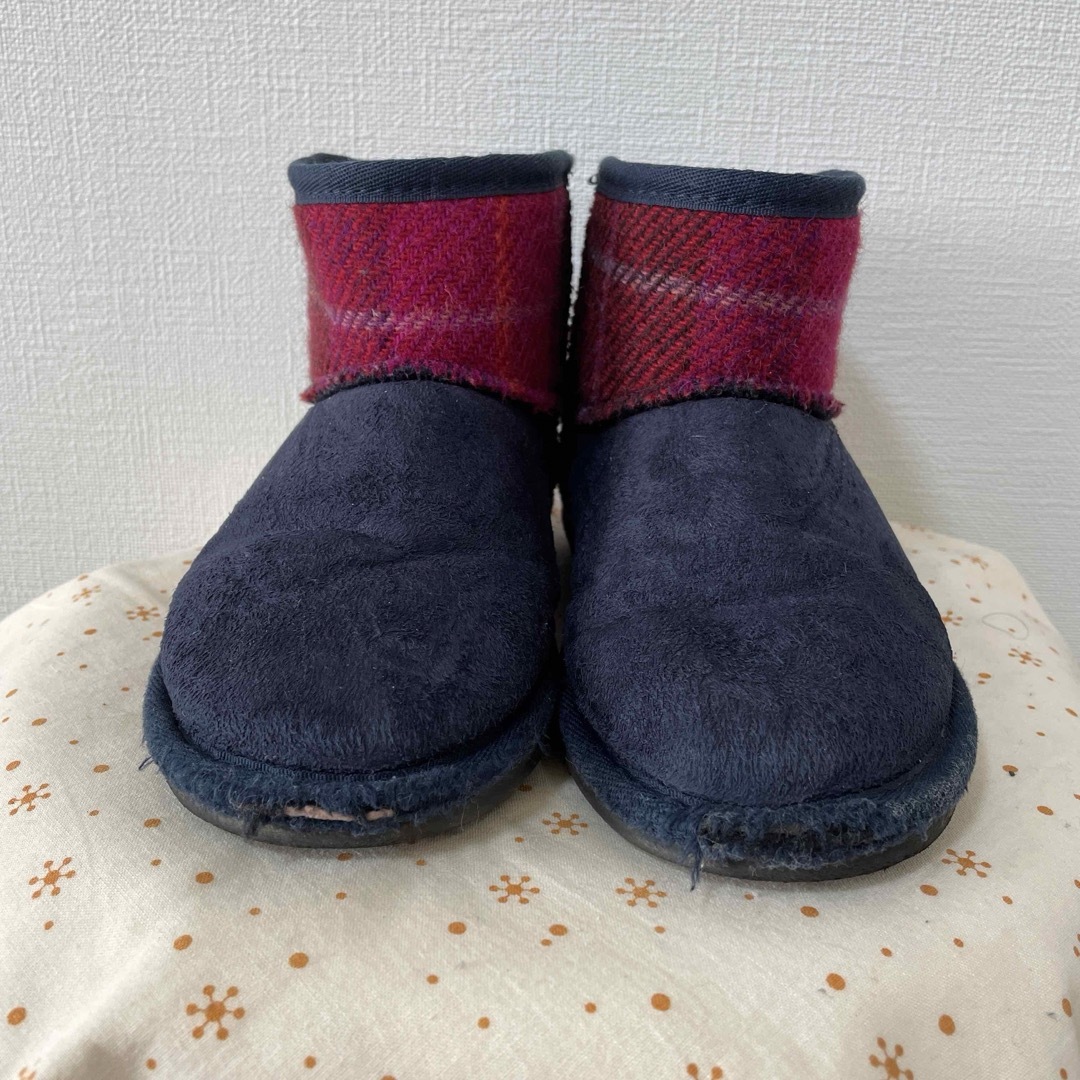 Harris Tweed(ハリスツイード)のハリスツイード ムートンブーツ☆ 21cm しまむら ネイビー レッド キッズ/ベビー/マタニティのキッズ靴/シューズ(15cm~)(ブーツ)の商品写真