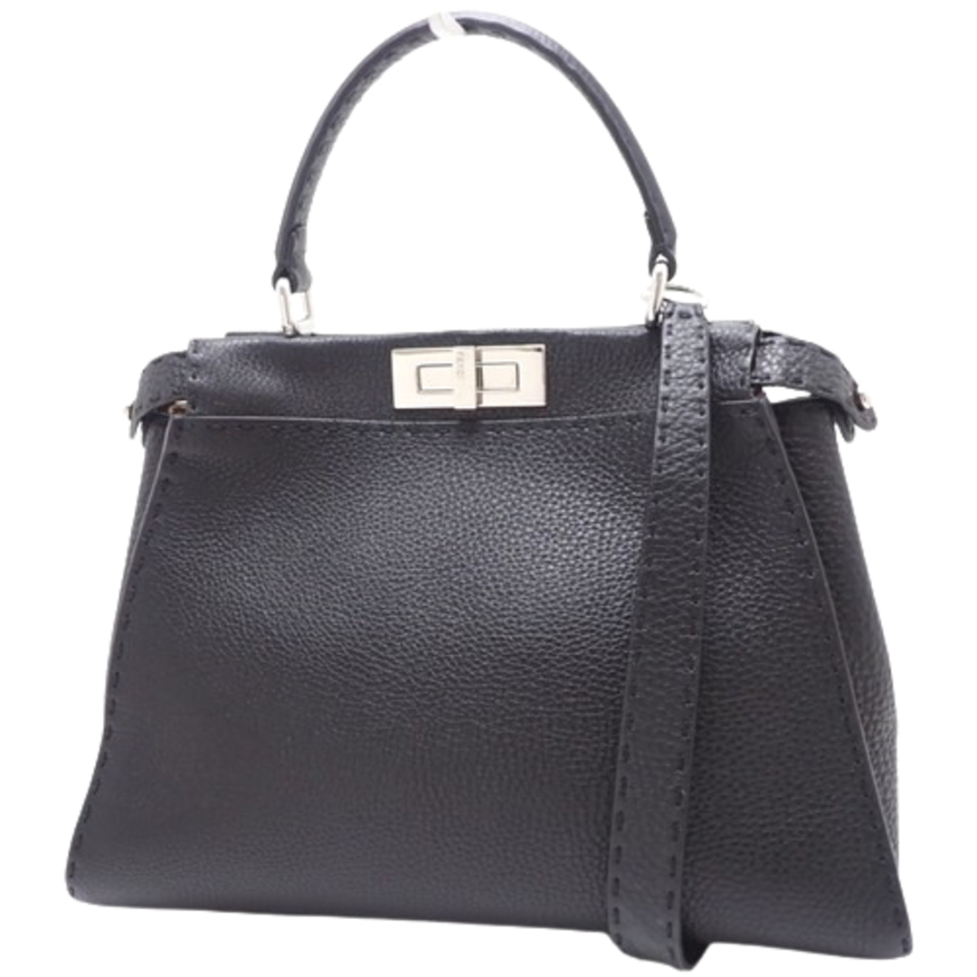 約315cmハンドル高さFENDI(フェンディ) セレリア Selleria PEEKABOO REGULAR ピーカブーレギュラー ハンドバッグ 2way ショルダー トート 肩掛け 斜め掛け カーフ ブラック黒 シルバー金具 8BN290 レディース 40802081340【アラモード】