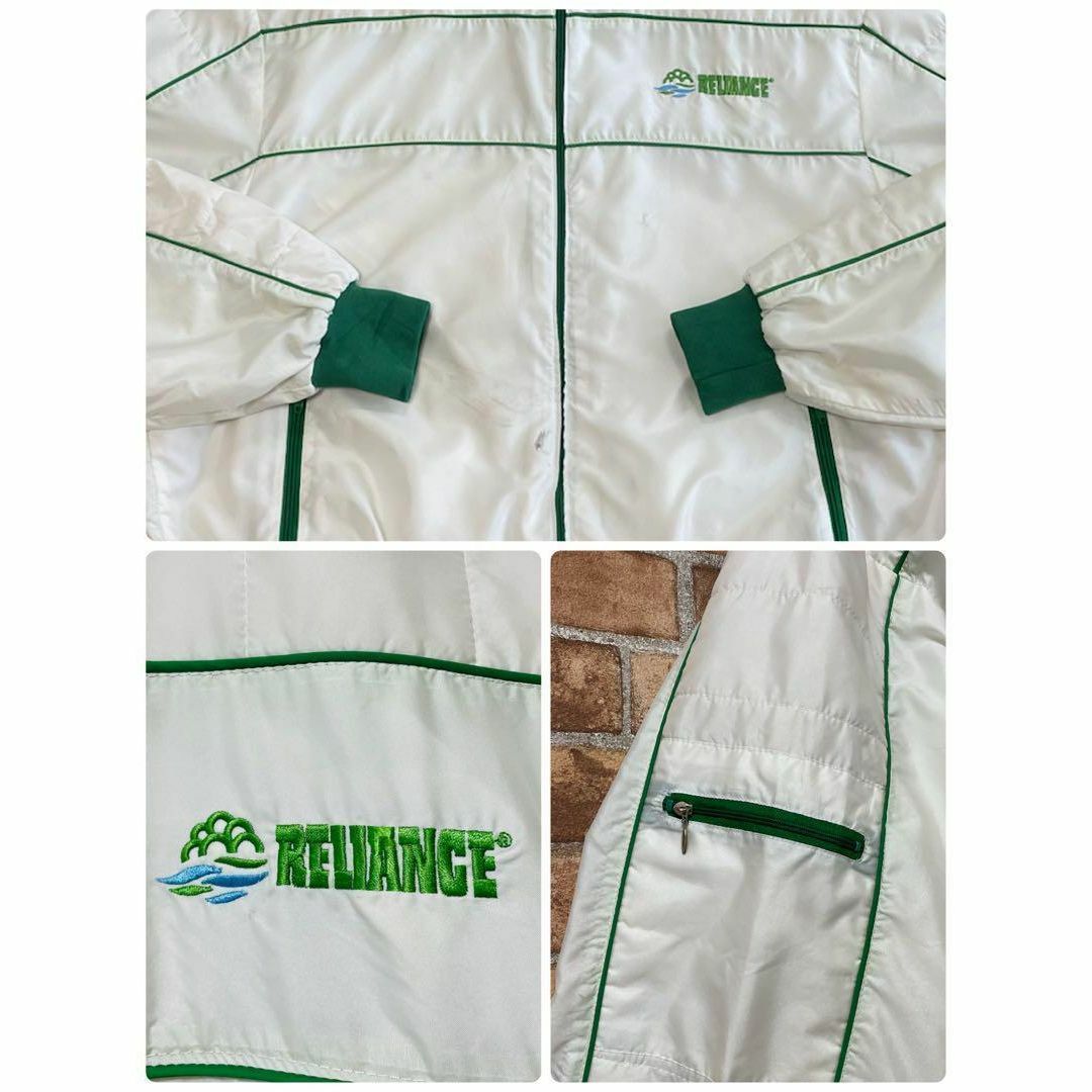 キングルイ　USA製　ヴィンテージ　ナイロンジャケット　企業刺繍　白　緑　XL銀タグ