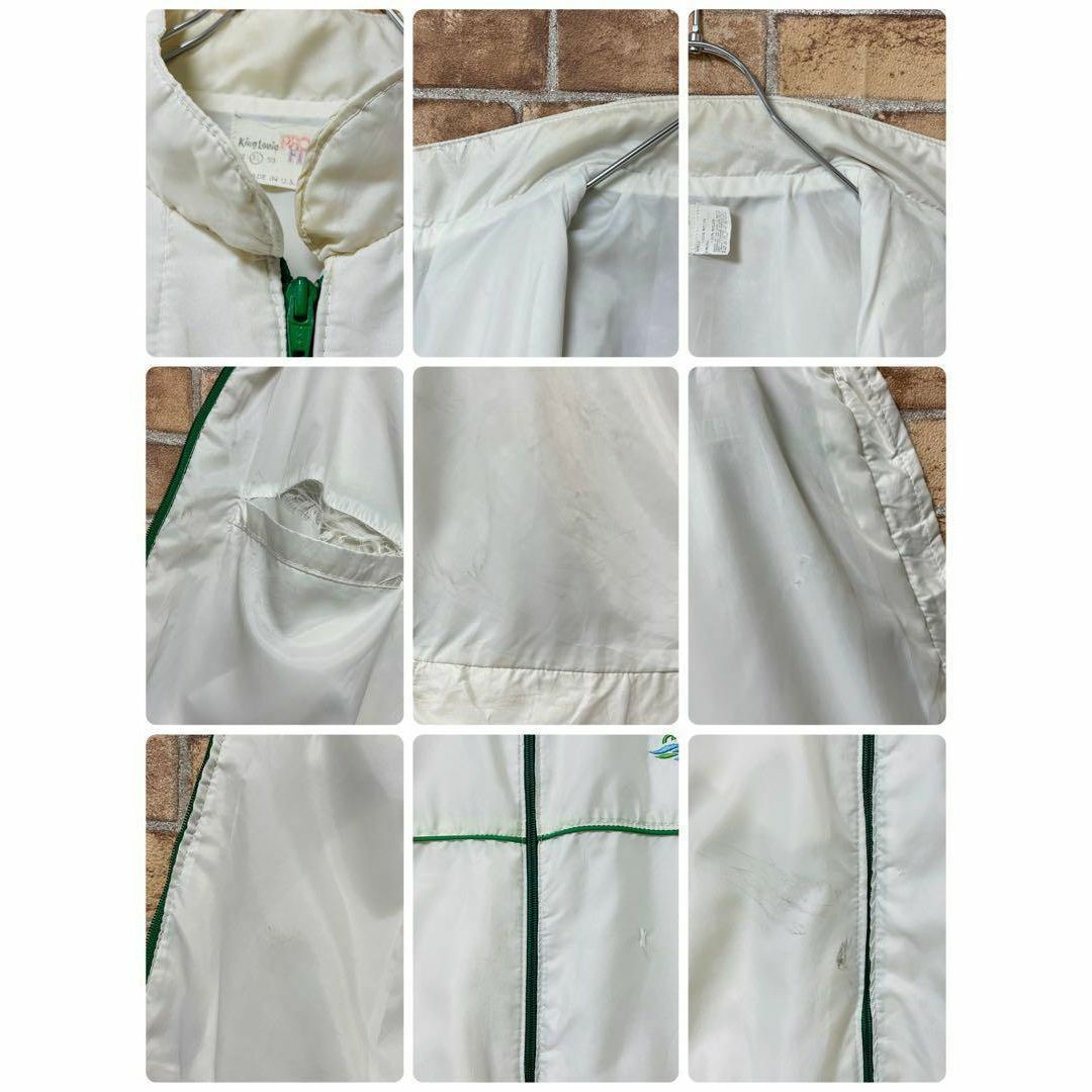 キングルイ　USA製　ヴィンテージ　ナイロンジャケット　企業刺繍　白　緑　XL銀タグ