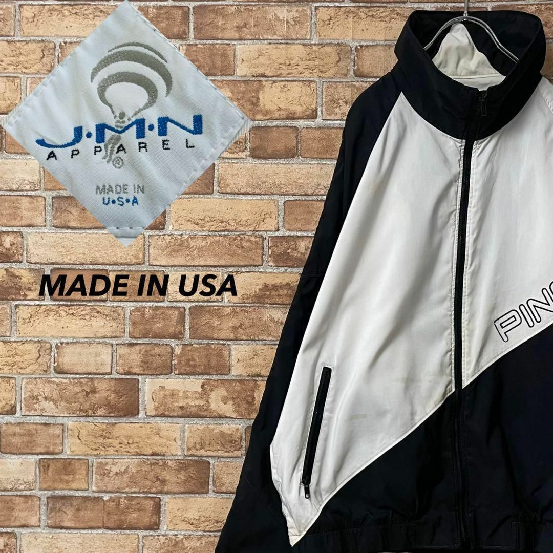 USA製　ヴィンテージ　ナイロンジャケット　PING 黒　白　ジップアップ　L銀タグ