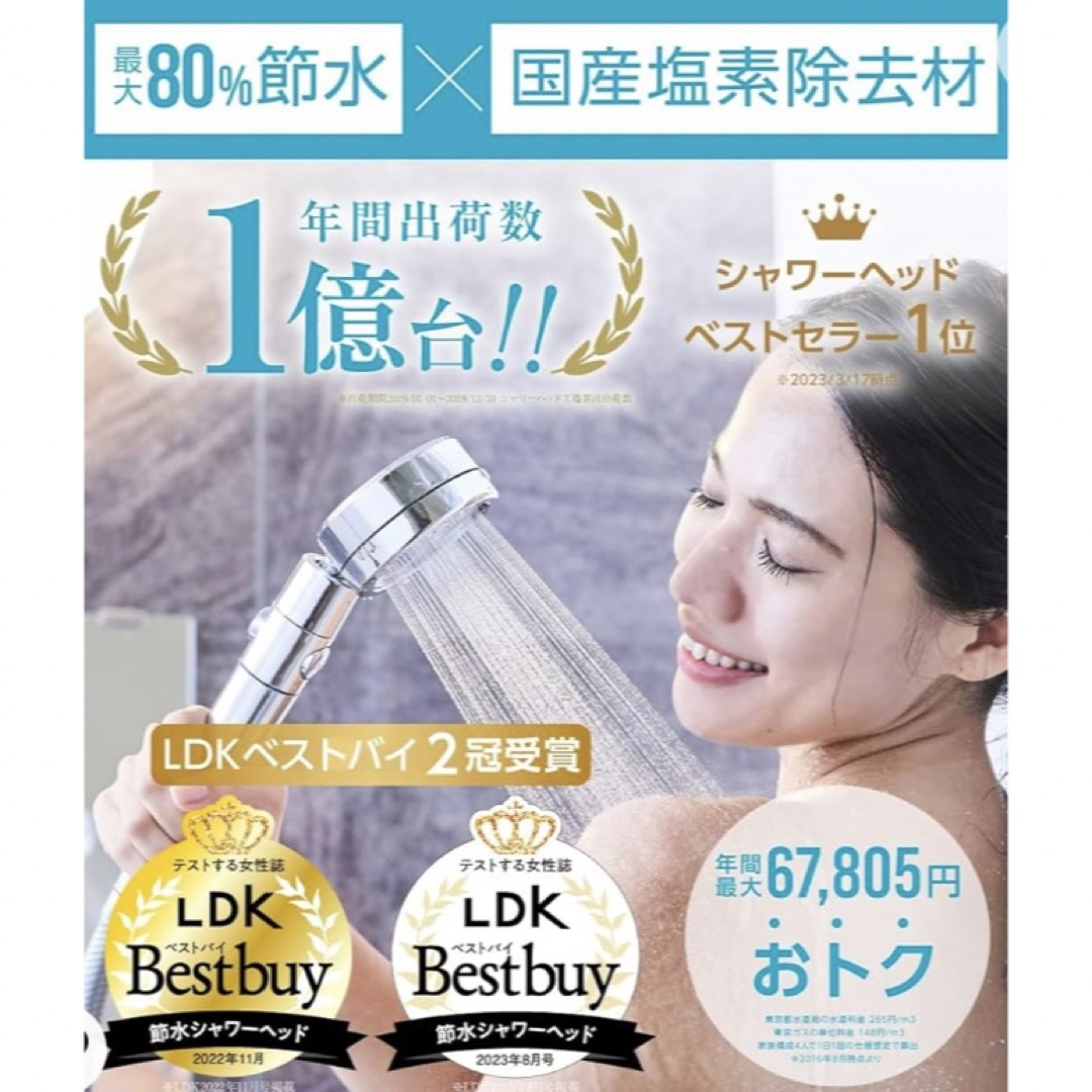 節水 シャワーヘッド LDK Best buy インテリア/住まい/日用品の日用品/生活雑貨/旅行(タオル/バス用品)の商品写真