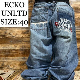 ECKŌ UNLTD（ECKO UNLTD） - エコーアンリミテッドバギーデニムストリートw40刺繍ジーパンy2kb系極太メンズ