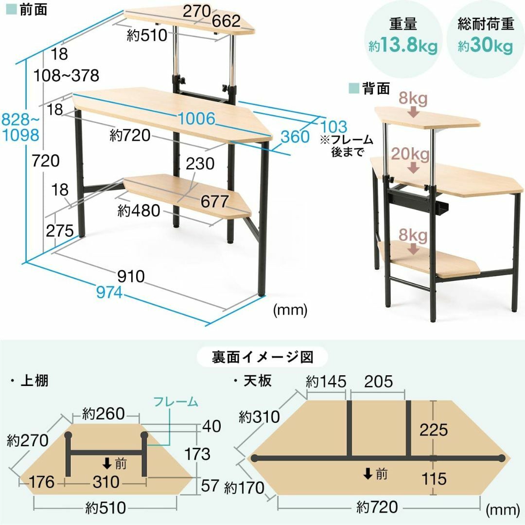 サンワダイレクト コーナーデスク 三角 コンパクト クランプ取付け対応 パソコンオフィス/パソコンデスク