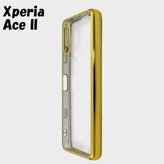 エクスペリア(Xperia)のXperia Ace II：メタリックバンパー背面クリア ソフトケース★ゴールド(Androidケース)