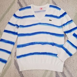 ラコステ(LACOSTE)のLACOSTEラコステグラデーションマルチボーダーVネックコットンニットセーター(ニット/セーター)