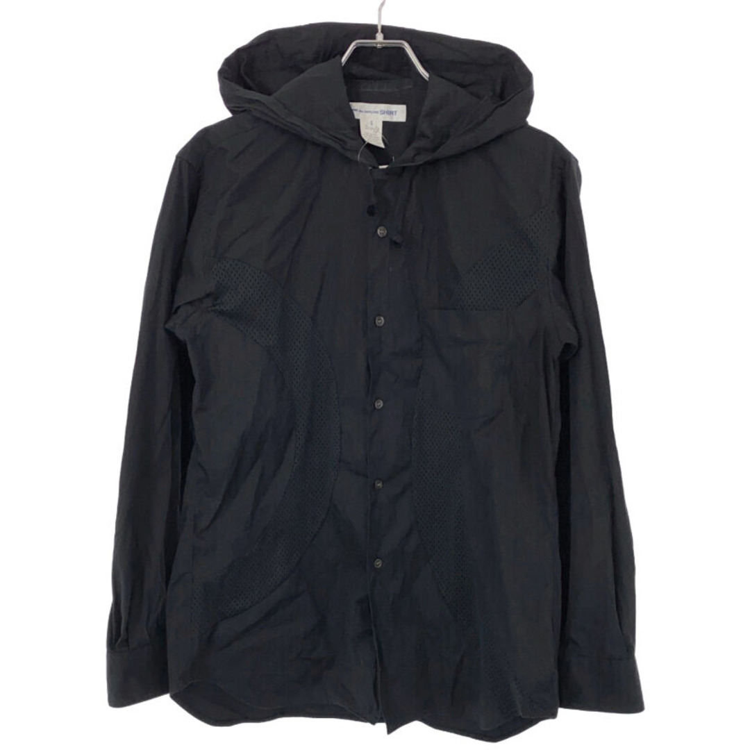 COMME des GARCONS(コムデギャルソン)のCOMME des GARCONS SHIRT コムデギャルソンシャツ 22AW  メッシュライン フーデッドシャツ ブラック S FJ-B053 メンズのトップス(シャツ)の商品写真