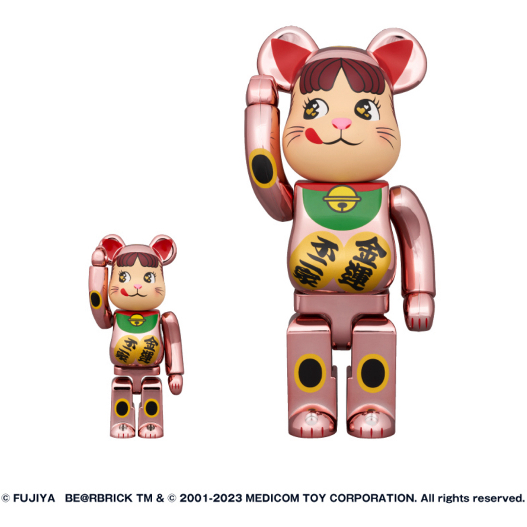 BE@RBRICK 招き猫 ペコちゃん 金運ダブル小判 桃金メッキ招き猫