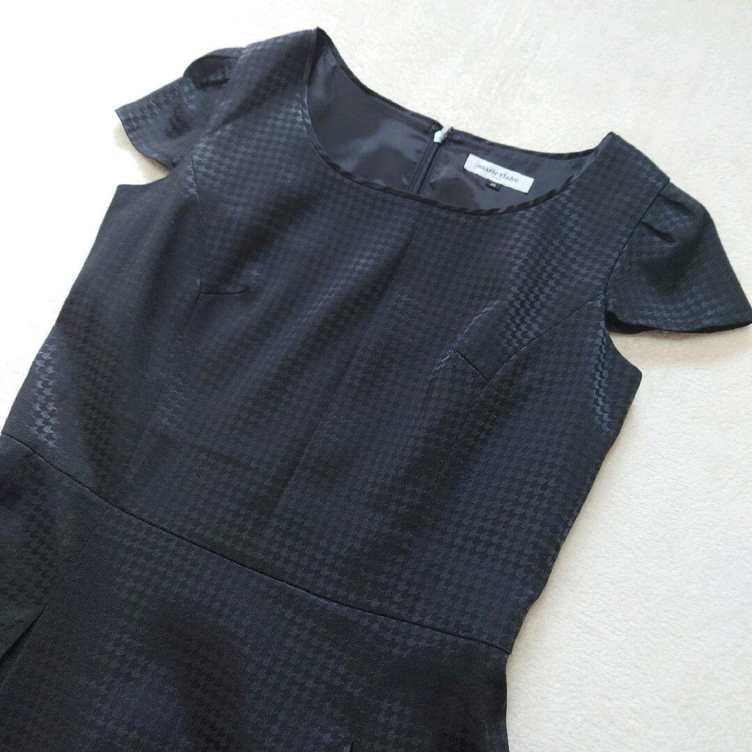 Marie Claire(マリクレール)のマリクレール　フォーマルセットアップ　ジャケット　ドレス　千鳥　サテン　黒 レディースのフォーマル/ドレス(スーツ)の商品写真