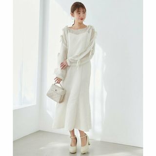 マジェスティックレゴン(MAJESTIC LEGON)の【アイボリー】リボン肩あきメッシュニット(ニット/セーター)