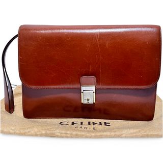 セリーヌ(celine)のCELINE セリーヌ ヴィンテージ レザー セカンドバッグ クラッチバッグ ブラウン ストラップ 鍵付き(セカンドバッグ/クラッチバッグ)