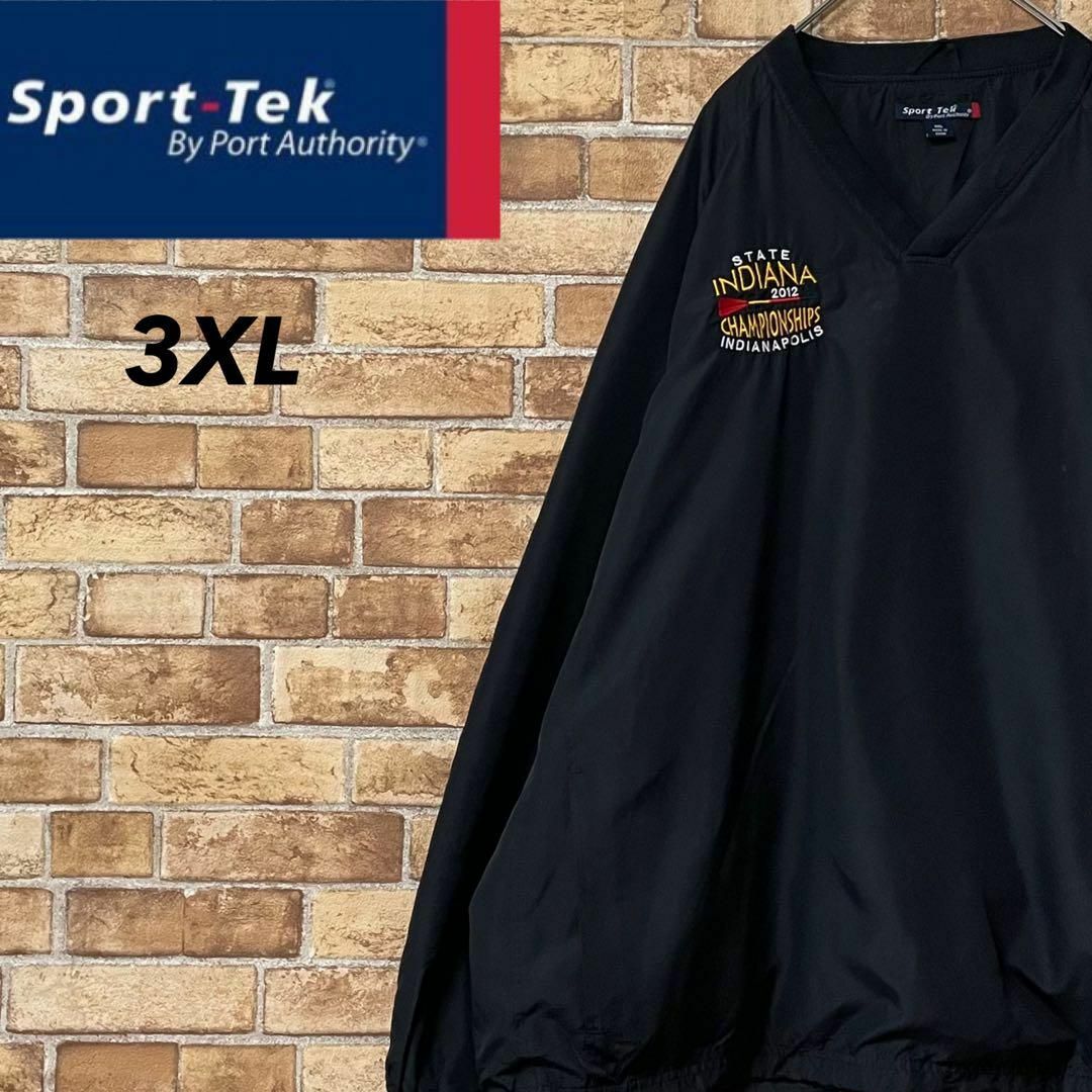 パーカーSport-Tek　ナイロンプルオーバー　ビッグシルエット　刺繍ロゴ　黒　3XL