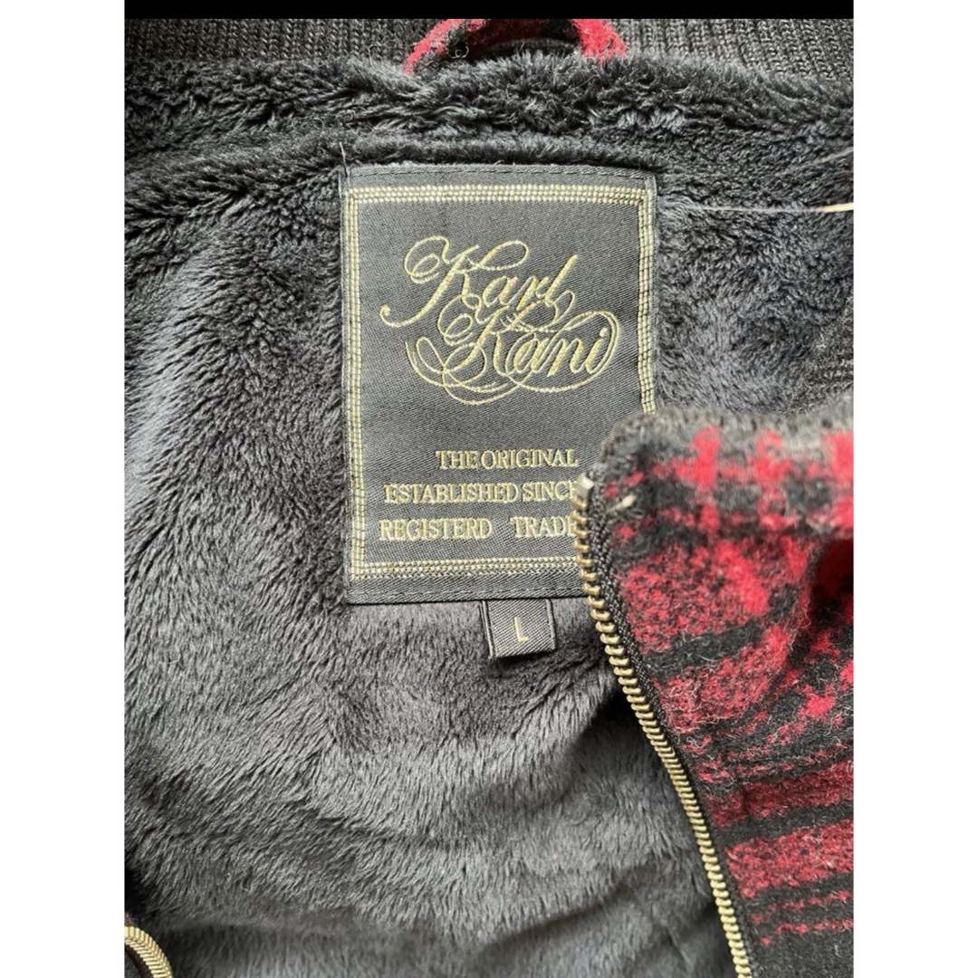 Karl Kani(カールカナイ)のカールカナイ　ブルゾン　刺繍ロゴ　ラクーンファー　チェック　ボア　Ｌ メンズのジャケット/アウター(ブルゾン)の商品写真