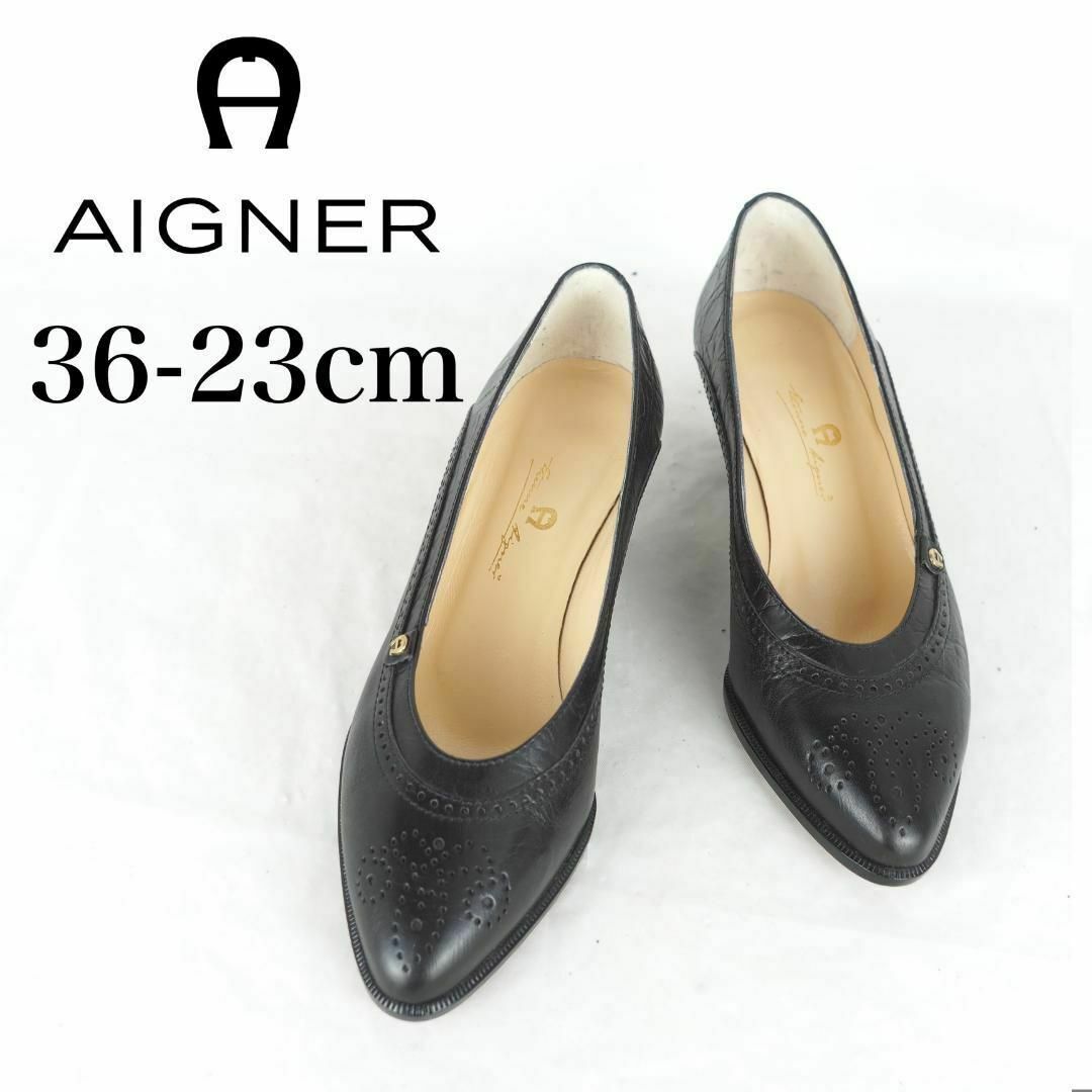 AIGNER(アイグナー)のAIGNER*アイグナー*パンプス*36-23cm*黒*M3372 レディースの靴/シューズ(ハイヒール/パンプス)の商品写真