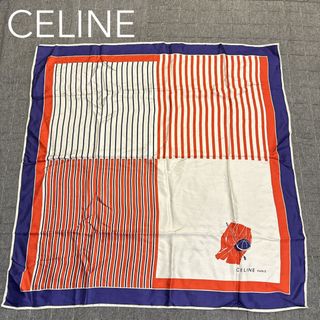 セリーヌ(celine)のCELINE セリーヌ シルクスカーフ ヴィンテージ トリコロール ロゴ 希少(バンダナ/スカーフ)