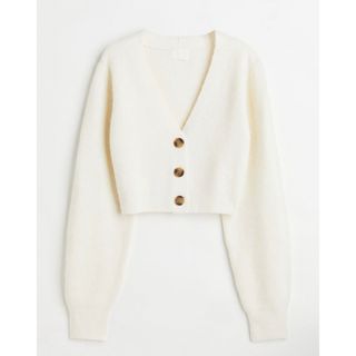 エイチアンドエム(H&M)の【新品タグ付き】H&M ショートカーディガン ホワイト S(カーディガン)