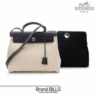 エルメス(Hermes)の美品 エルメス エールバッグPM ショルダーバッグ ハンドバッグ 2way ナチュラル ブラック トワルアッシュ トワルオフィシェ □F刻印(ハンドバッグ)