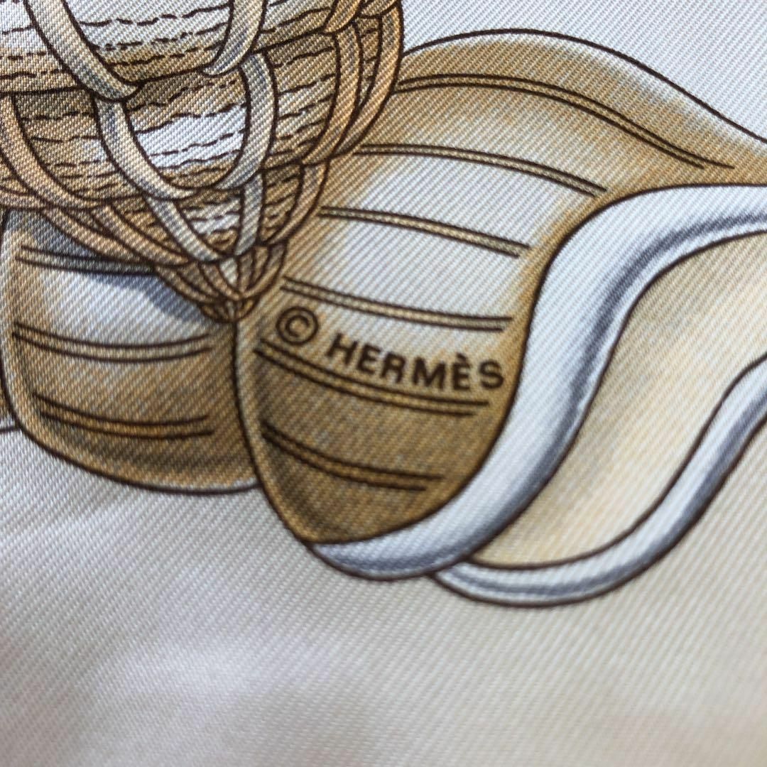 HERMES(エルメス　スカーフ　カレ90 MARIN 海風 絹　船　貝スカーフ