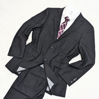 Rのバーバリーコレクション美品✨バーバリーブラックレーベル スーツ セットアップ 濃紺 36 ストライプ