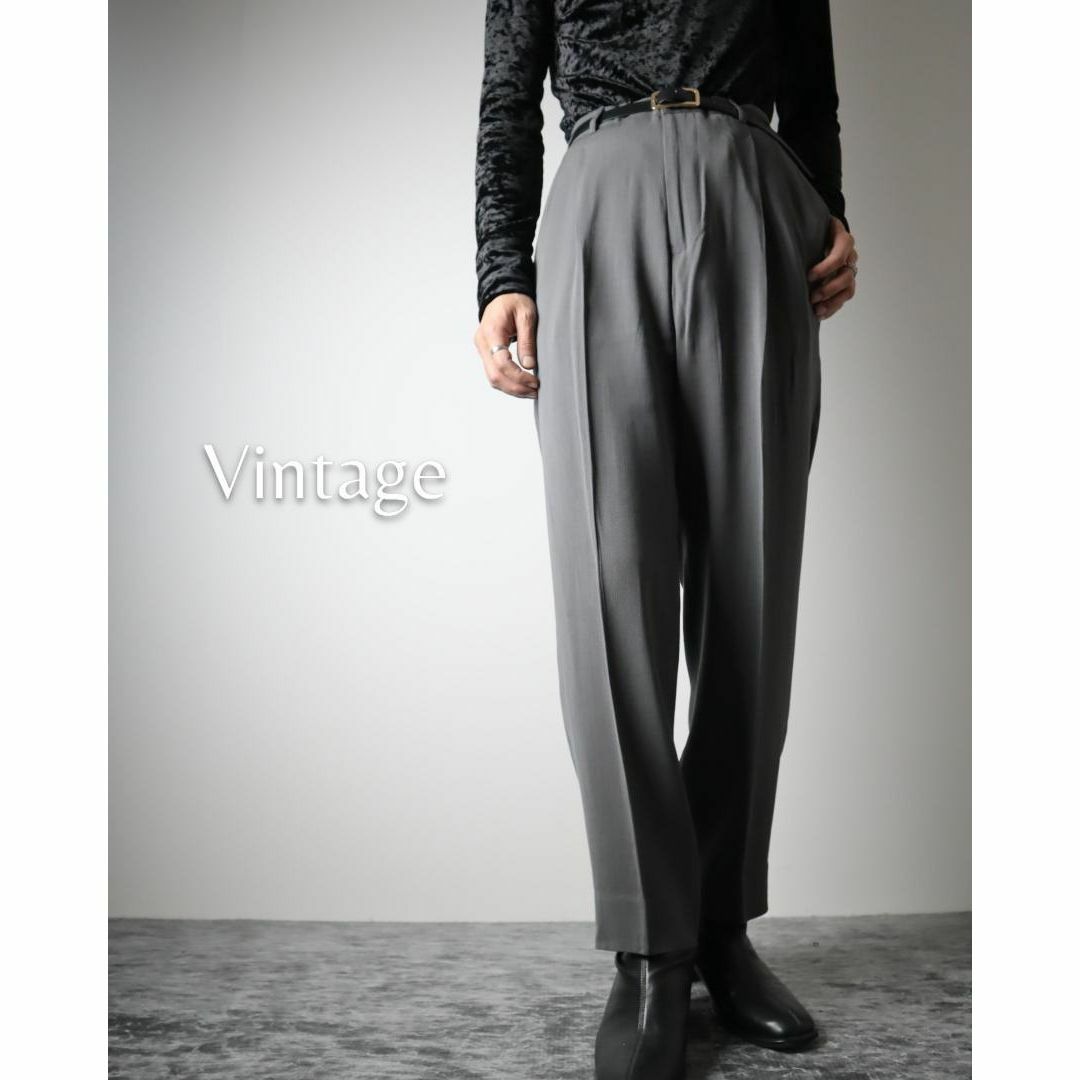 ART VINTAGE(アートヴィンテージ)の【vintage】2タック ストライプ ワイド ウールスラックス グレー W31 メンズのパンツ(スラックス)の商品写真