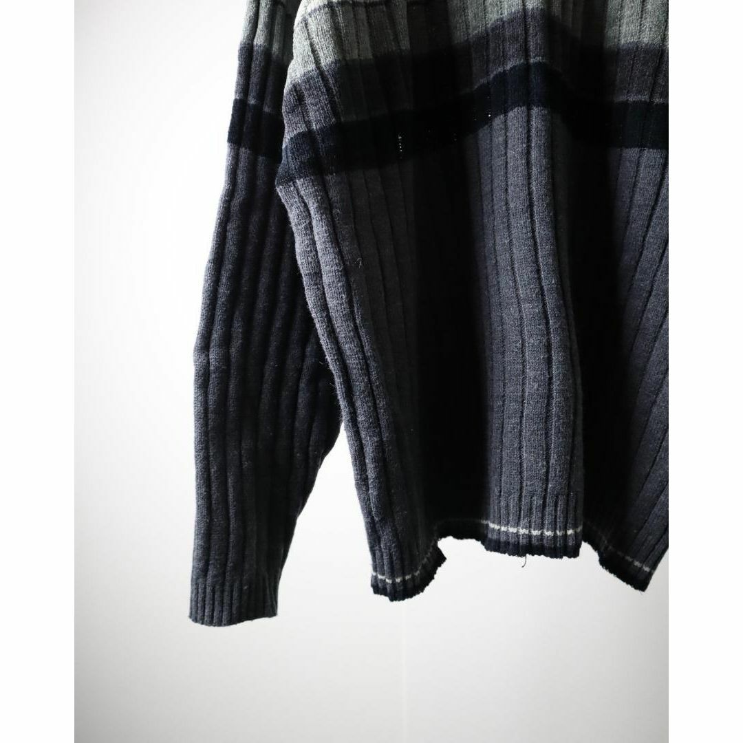 ART VINTAGE(アートヴィンテージ)の【vintage】ラインデザイン リブ あぜ編み ルーズ ニット セーター XL メンズのトップス(ニット/セーター)の商品写真