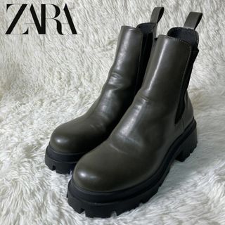 完売 ZARA 本革 フラットニーハイ リアルレザーブーツ 黒ブーツ