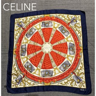 セリーヌ(celine)のCELINE セリーヌ 大判 シルクスカーフ ヴィンテージ 帽子 ロゴ(バンダナ/スカーフ)