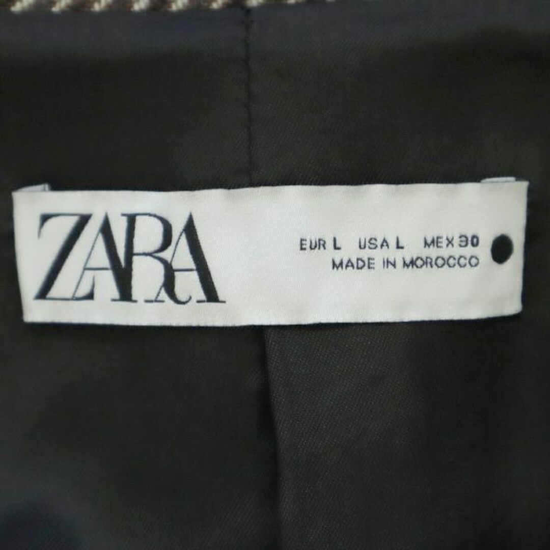 ZARA(ザラ)のザラ チェック テーラードジャケット L ブラウン×ベージュ ZARA レディース 古着 【240117】 レディースのジャケット/アウター(テーラードジャケット)の商品写真