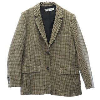 ザラ(ZARA)のザラ チェック テーラードジャケット L ブラウン×ベージュ ZARA レディース 古着 【240117】(テーラードジャケット)