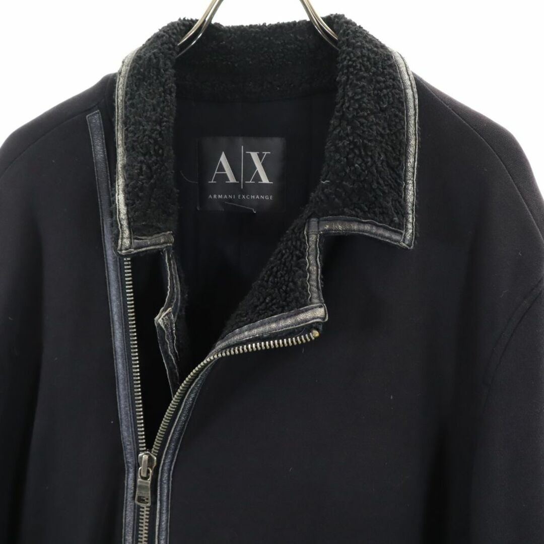 ARMANI EXCHANGE(アルマーニエクスチェンジ)のアルマーニエクスチェンジ スウェット ライダースジャケット L 黒 ARMANI EXCHANGE 薄中綿入 メンズ 古着 【240117】 メンズのジャケット/アウター(ライダースジャケット)の商品写真