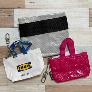 イケア(IKEA)のイケア IKEA★グレーエコバッグ。ロゴ&ピンクミニバッグキーホルダーセット(エコバッグ)