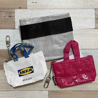 イケア(IKEA)のイケア IKEA★グレーエコバッグ。ロゴ&ピンクミニバッグキーホルダーセット(エコバッグ)