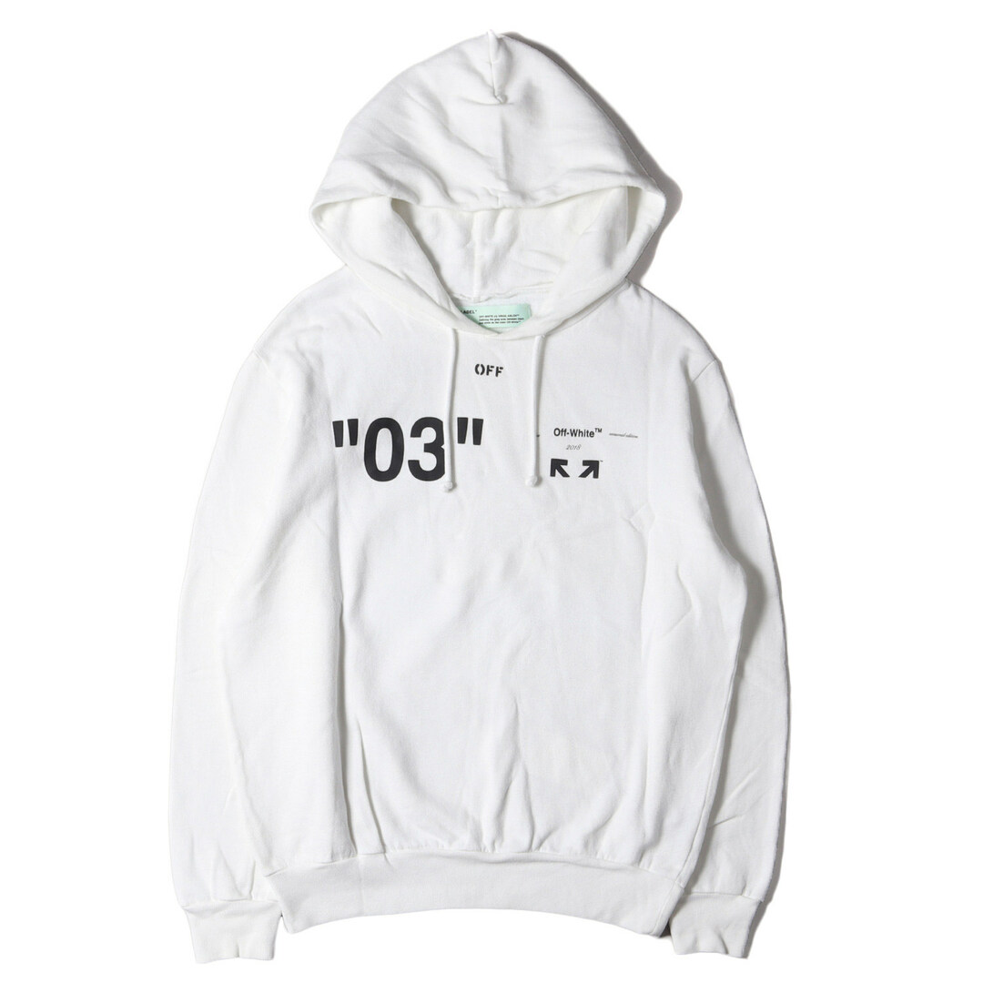 OFF-WHITE オフホワイト パーカー サイズ:M 18AW ハーフアロー スウェット パーカー 03 ARROW HOODIE ホワイト 白  トップス フーディー【メンズ】【中古】