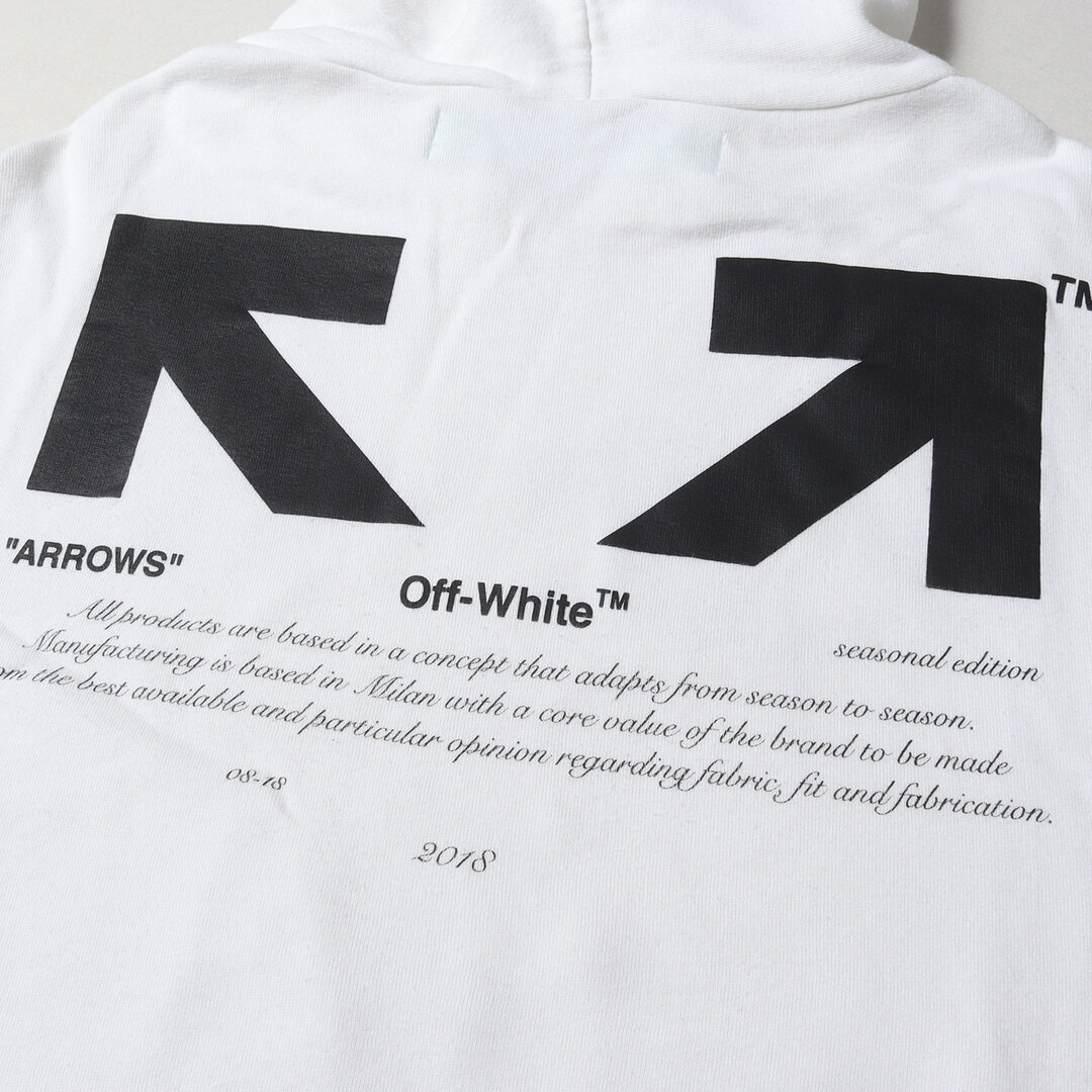 OFF-WHITE オフホワイト パーカー サイズ:M 18AW ハーフアロー スウェット パーカー 03 ARROW HOODIE ホワイト 白  トップス フーディー【メンズ】【中古】