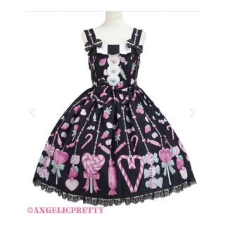 アンジェリックプリティー(Angelic Pretty)のCandy Ornament ジャンパースカート クロ カチューシャセット(ひざ丈ワンピース)