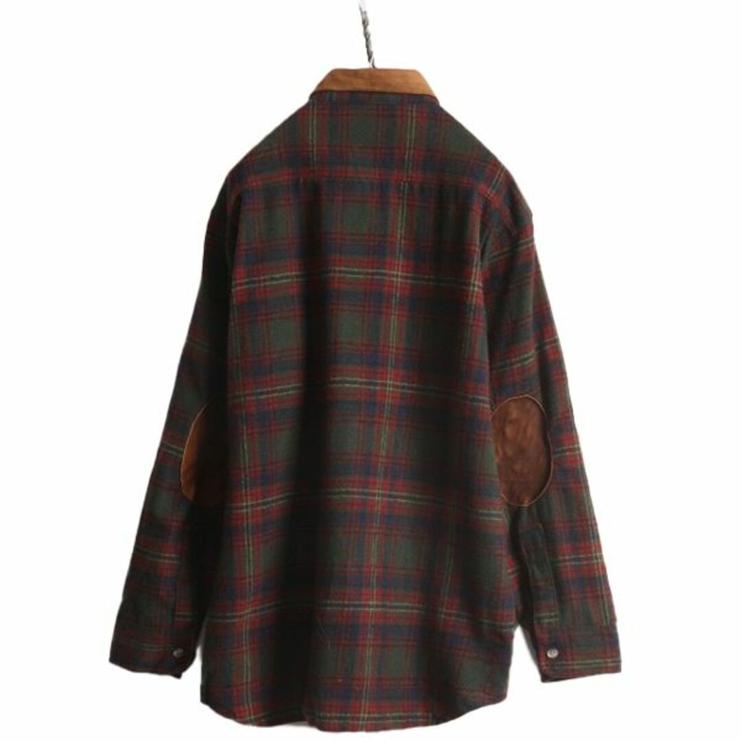 WOOLRICH(ウールリッチ)の80s USA製 ウールリッチ チェック ウール 長袖 シャツ メンズ L 程 古着 80年代 ヴィンテージ Woolrich 紺タグ 本革 レザー エルボーパッチ メンズのトップス(シャツ)の商品写真